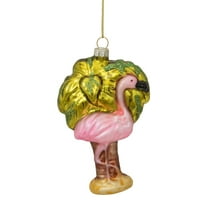 Northlight 4" Pink Flamingo with Palm Tree Glass Christmas Ornament