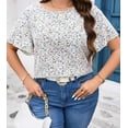 thumbnail image 2 of Womens Plus Size Tops Floral Short Sleeve Waist Cinched Crew Neck Shirt, Summer Sasual Loose Top XL-4XL, 2 of 6