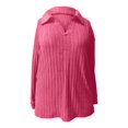 thumbnail image 5 of ManxiVoo Women Autumn Winter V Neck Long Sleeve T-Shirt Ribbed Texture Soft Brushed Fabric Relaxed Fit Casual Top XXXXXL Size Pink, 5 of 6