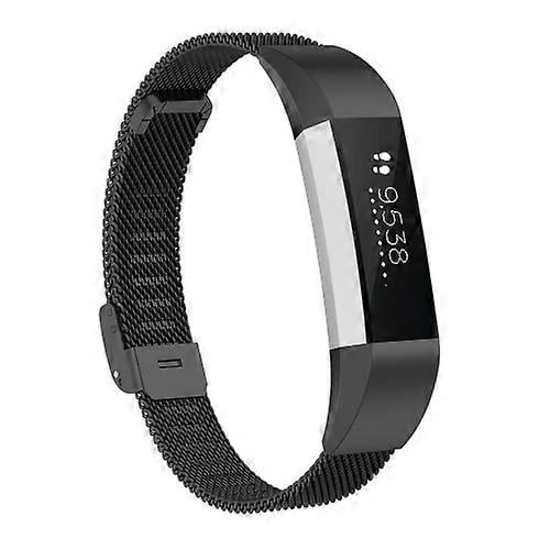 (Black-L)For Fitbit Alta / Alta HR / ACE Watch Button Mesh Metal Replacement Strap Watchband