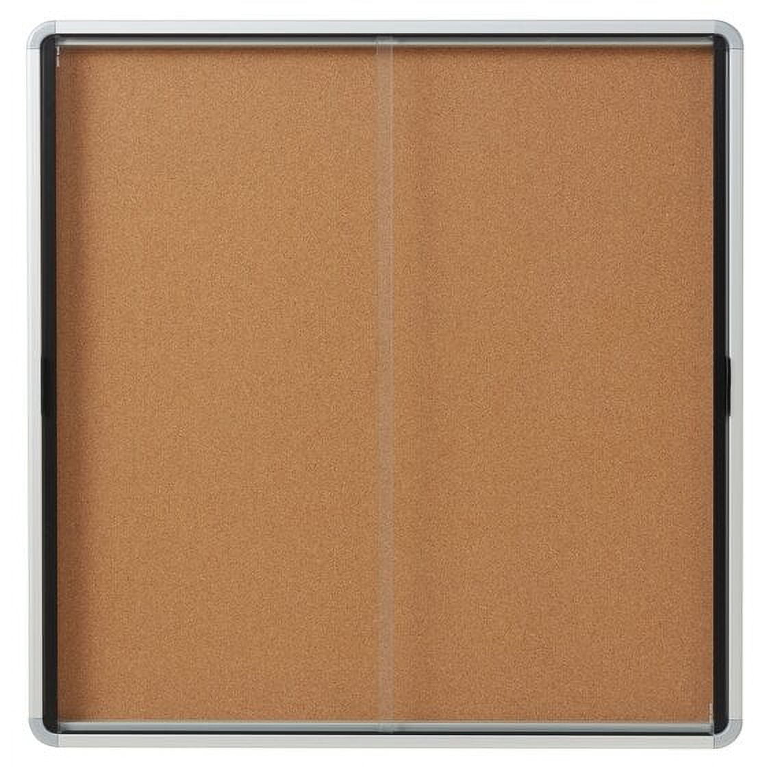 Quartet Enclosed Cork Bulletin Board, 38" x 39" or 12 Sheets, 2 Sliding Doors, Aluminum Frame EISC3938