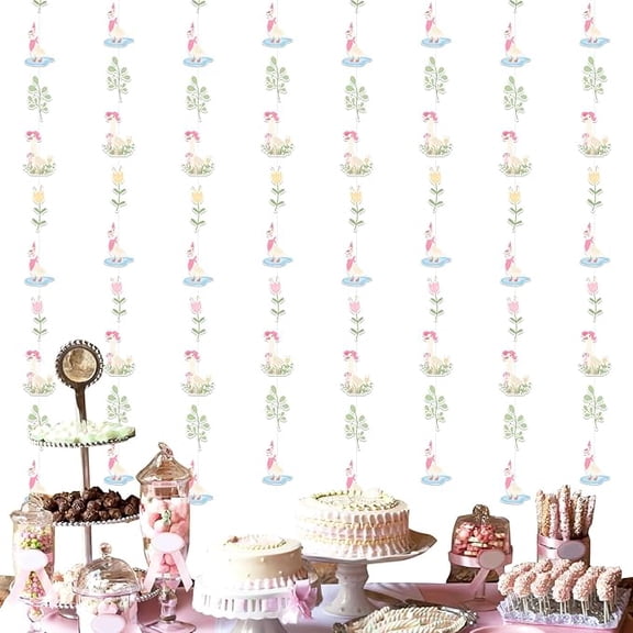 8Pcs Goose Theme Streamers, Silly Goose Paper Garland Pink Floral Cute Geese Hanging Decorations for Farm Animals Theme Birthday Party Baby Shower Supplies