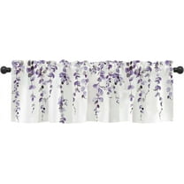Watercolor Purple Leaves Window Valance for Bedroom Living Room, Lavender Leaf Vine Plant Curtains Valanes for Windows, 3" Rod Pocket Window Treatment for Home Decorations, 54 x 18 Inch, 1 Panel