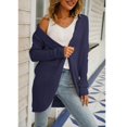 thumbnail image 3 of Mujeres con capucha suéter abrigo moda abierto frente irregular tejer color puro mujeres casual cardigan para Otoño Invierno mujeres azul marino M, 3 of 6