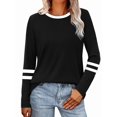 thumbnail image 3 of Long Sleeve Shirts for Women Color Block Casual Tops Fall Outfits Basic Tees Trendy Clothes Black XXL, 3 of 6