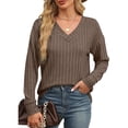 thumbnail image 4 of zbxnLI Womens Knit Sweaters Fall Winter Long Sleeve V Neck Knit Lightweight Tunic Tops for Women, 4 of 7