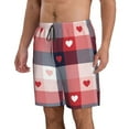 thumbnail image 2 of Wukai Heart Plaid Print Beach Trunks with Compression Liner Swimsuit Quick Dry Beach Sports Shorts with Pocket-Small, 2 of 8