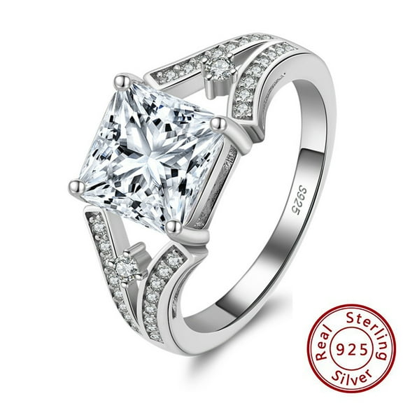 Atobao 925 Sterling Silver 2.0 Carat CZ Diamond Cut Cubic Zirconia Engagement Rings for Women,18K White Gold Plated Dainty Promise Solitaire Wedding Ring