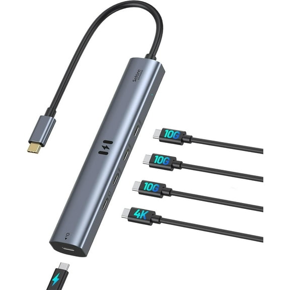 10Gbps USB C Hub with 4K@60Hz Video Display, Selore 5 Ports USB C Splitter 100W PD Charging, C Port Data Transfer, Dongle Multiport Adapter for MacBook Pro, iPad, Dell, HP, and More