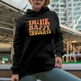 thumbnail image 2 of Think Happy Thoughts, Mental Health Quote, Groovy Retro Wavy Text Merch Gift, Black Hooded Sweatshirt or Hoodie, Medium, 2 of 5