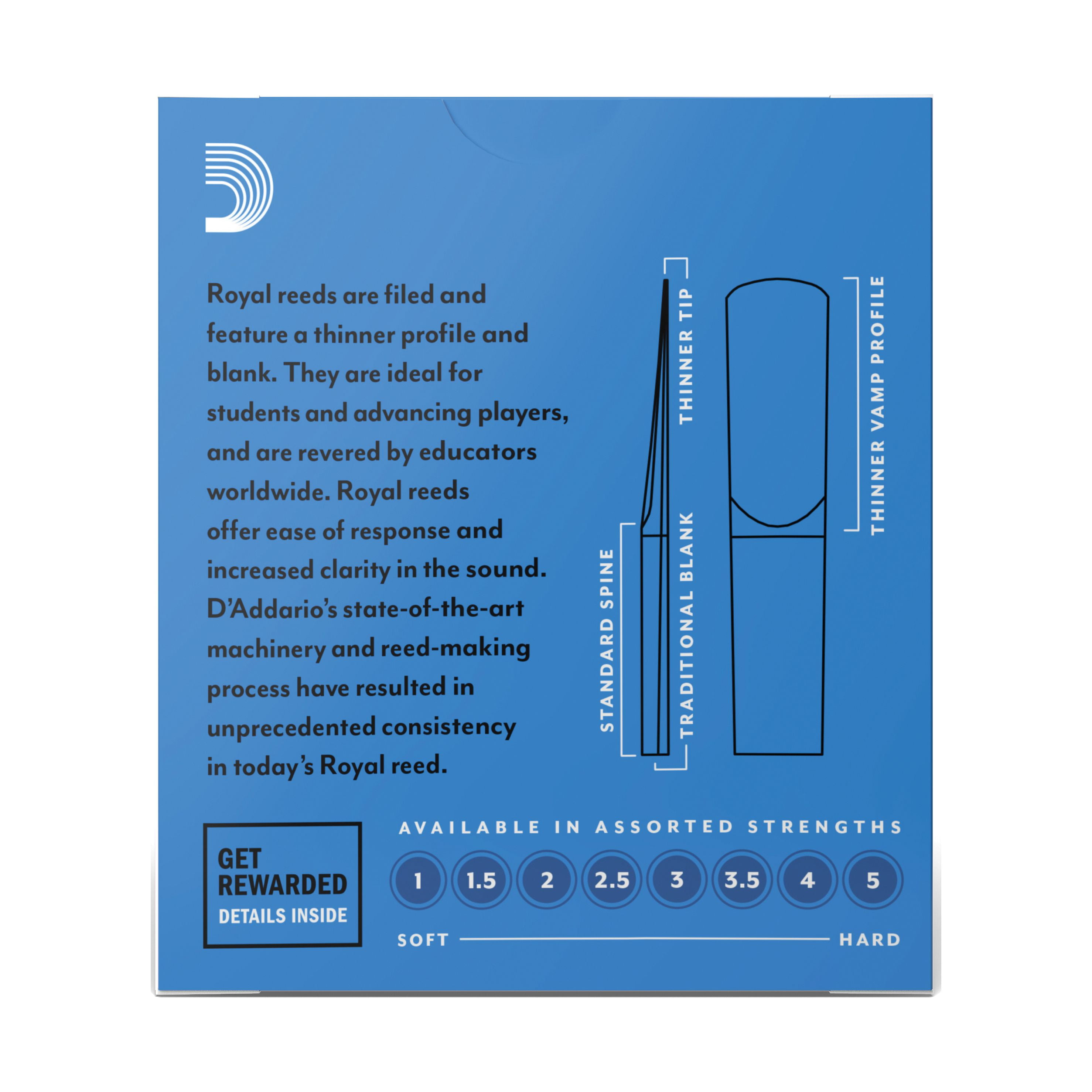 Royal by D'Addario Eb Clarinet Reeds, Strength 2.0, 10-pack