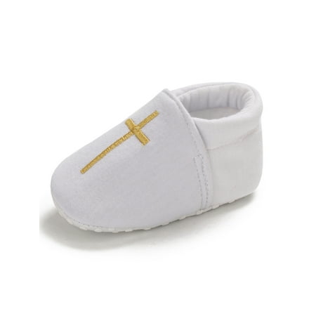 

SIMANLAN Infant Flats Comfort Moccasin Shoe Prewalker Crib Shoes Newborn White First Walkers Baby Girls Boys Soft Sole White Gold 6-12 months