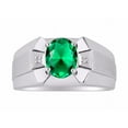 thumbnail image 1 of RYLOS Men's Rings 14K White Gold Rings Classic Designer  9X7MM Oval Gemstone &  Sparkling Diamond Ring Emerald May Birthstone Ring Size 13, 1 of 7