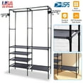 thumbnail image 4 of Ele-mall Portable Freestanding 2-Rod 4-Shelf Garment Rack, Black, 4 of 12
