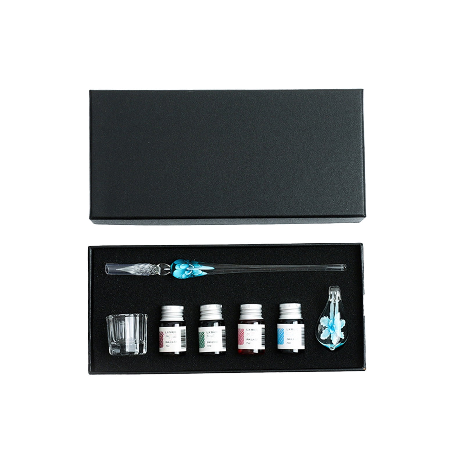Xheghe Crystal Glass Pen Set with Ink Bottles, Brush Washing Cup & Pen Rack - Ideal Gift for Writers and Professionals