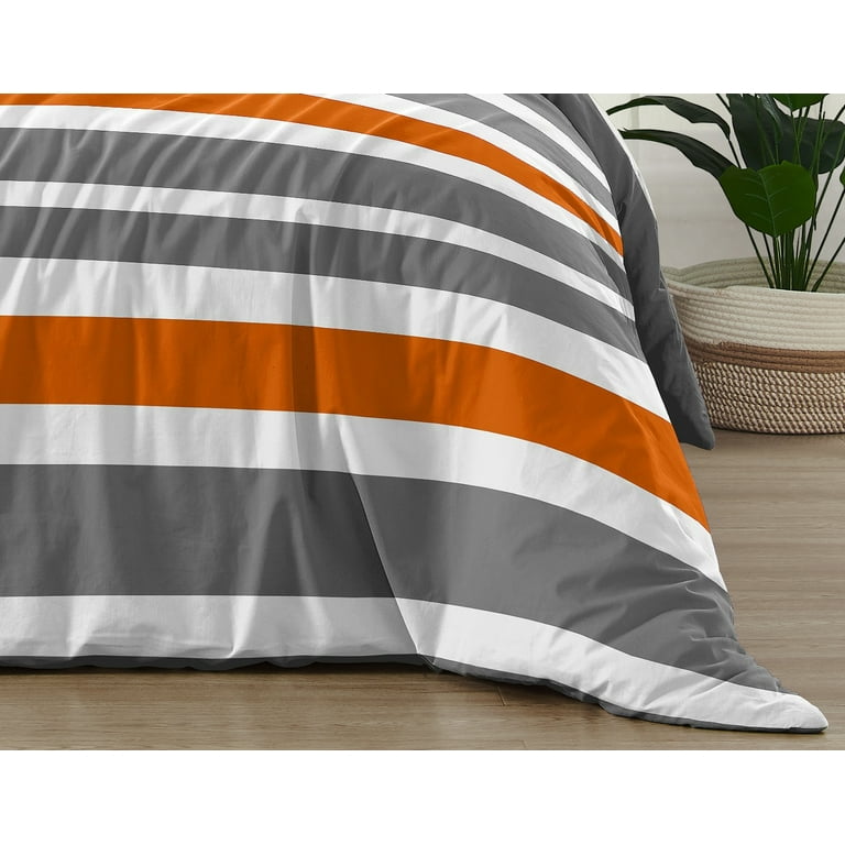 Sweet Jojo Designs Stripe Gray and Orange Collection Decorative Accent Throw Pillows | Set of 2