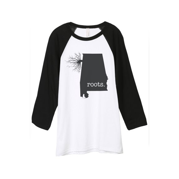 Thread Tank Home Roots State Alabama AL Unisex 3/4 Sleeves Baseball Raglan White Black Small