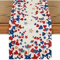 Blue Red Stars Patriotic 4th of July Table Runner, Seasonal Kitchen Dining Table Decoration for Home Party Decor 13x72 Inch