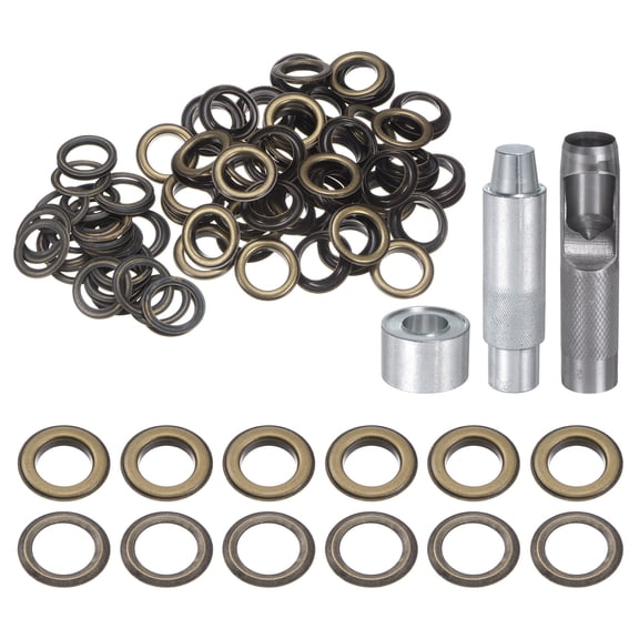 Uxcell 100pcs Grommet Tool Kit 20mm Grommet Eyelet Set with Hole Hollow Punch, Grommet Setter Tools, Bronze