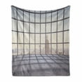 thumbnail image 1 of Modern Soft Flannel Fleece Blanket, Big Office Windows Lattice Square Lines Apartment Urban City Skyscapers Print, Cozy Plush for Indoor and Outdoor Use, 70" x 90", Pale Purple Beige, by Ambesonne, 1 of 6