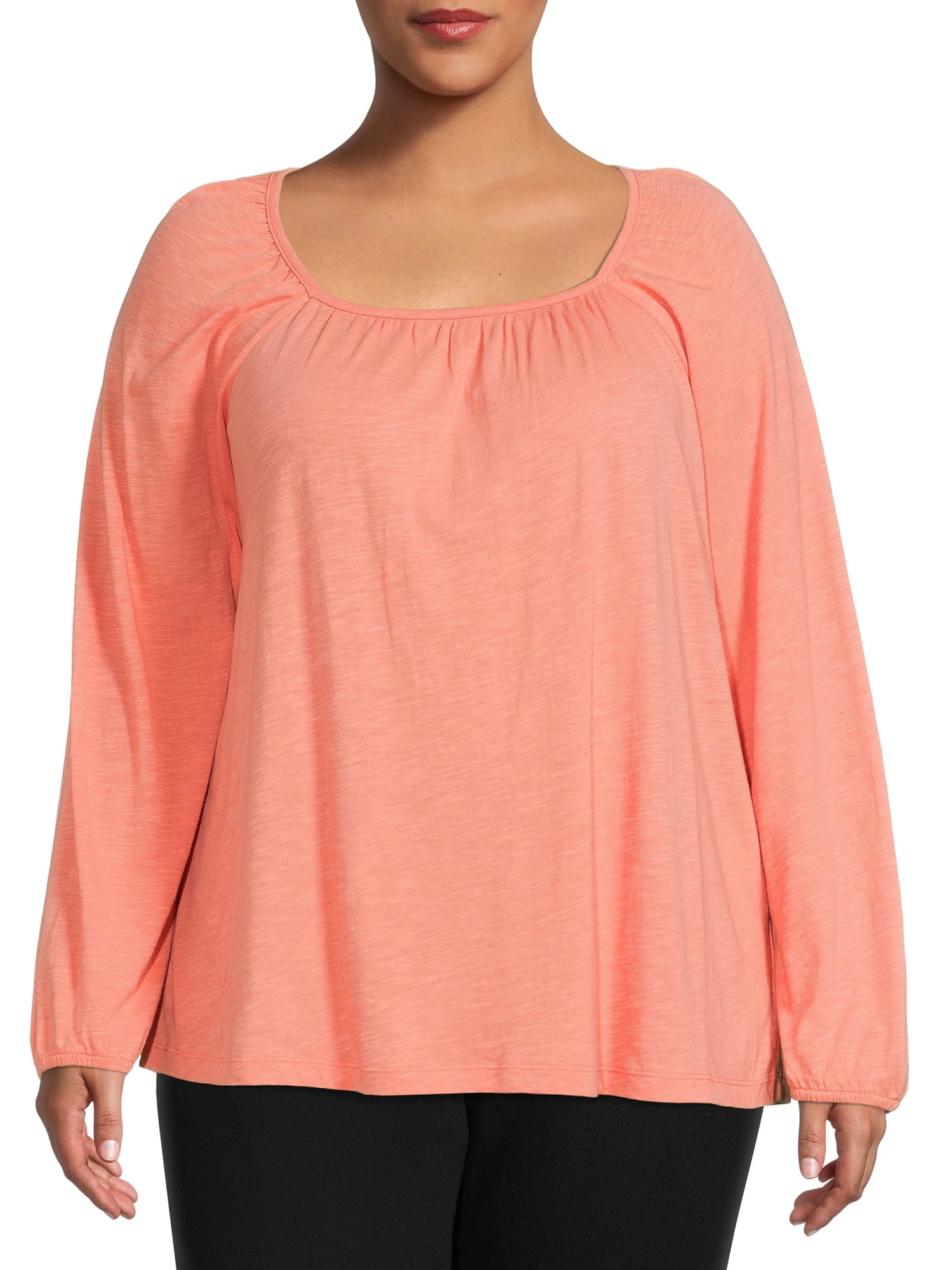 Terra & Sky Women's Plus Size Square Neck Knit Top