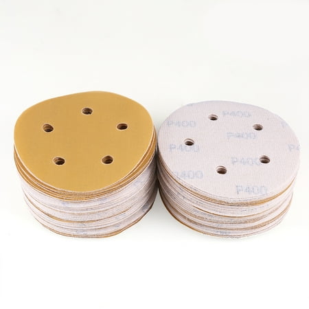

LotFancy 100 Pcs 400 Grit 5 in 5-Hole Hook and Loop Orbit Sander Paper Sanding Disc Sandpaper
