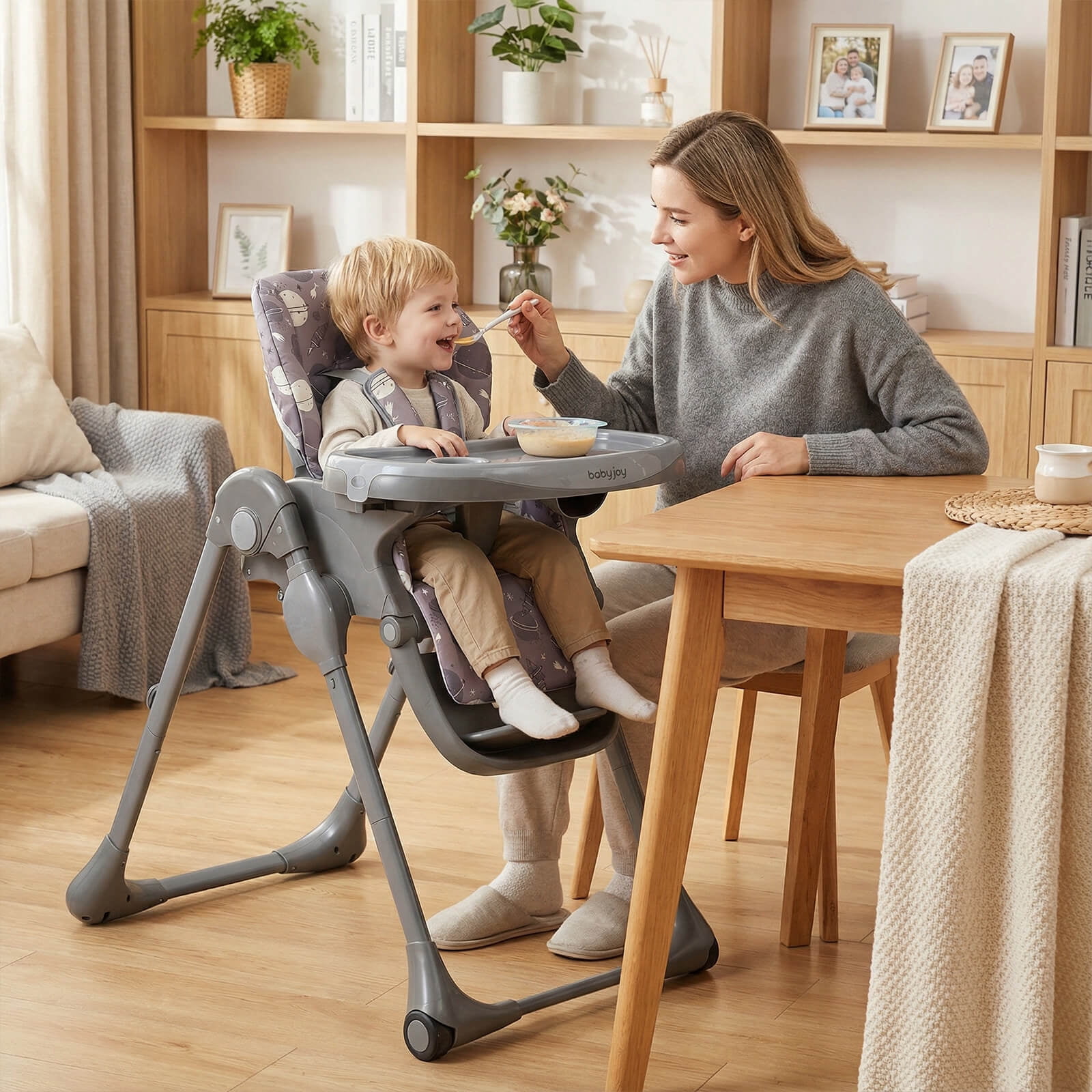 Babyjoy Foldable High Chair with Detachable Cushion, High Chair for Babies and Toddlers