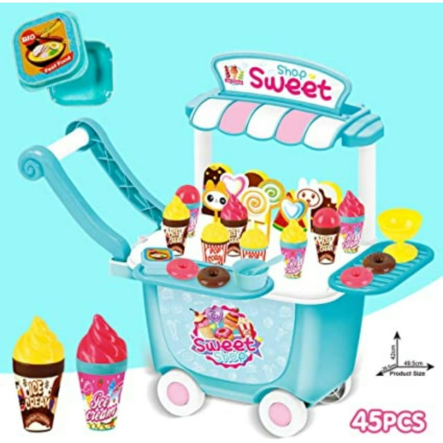Ice Cream Cart Pretend Play Toys 45 PCS Ice Cream Cart Toys for Kids