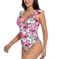 thumbnail image 3 of Yiaed Flamingo Print Women's Ruffled One Piece Swimsuit V Neck Swimwear Slimming Monokini for Woman-XX-Large, 3 of 8