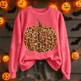 thumbnail image 2 of Halloween Leopard Print Pumpkin Graphic Pullover Crew Neck Long Sleeve Casual Sweatshirt Cozy Fall Winter Layering Top for Women 3XL, 2 of 4