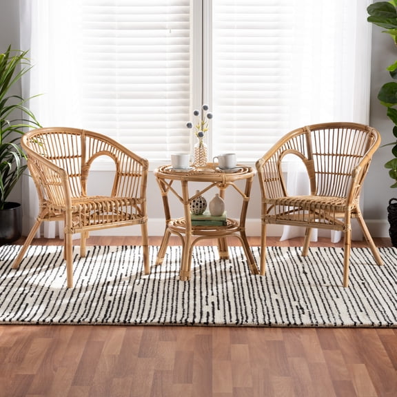 Baxton Studio Alleta Rattan BOHO Living Room Sets, 3-Piece, Natural Brown