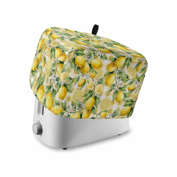 Yellow Lemons Toaster Cover 4 Slice, Large Kitchen Appliance Covers, Summer Botanical Checkered Pastoral Toaster Oven Cover with Loop, Bread Machine Cover Polyester Dust Cover Protection