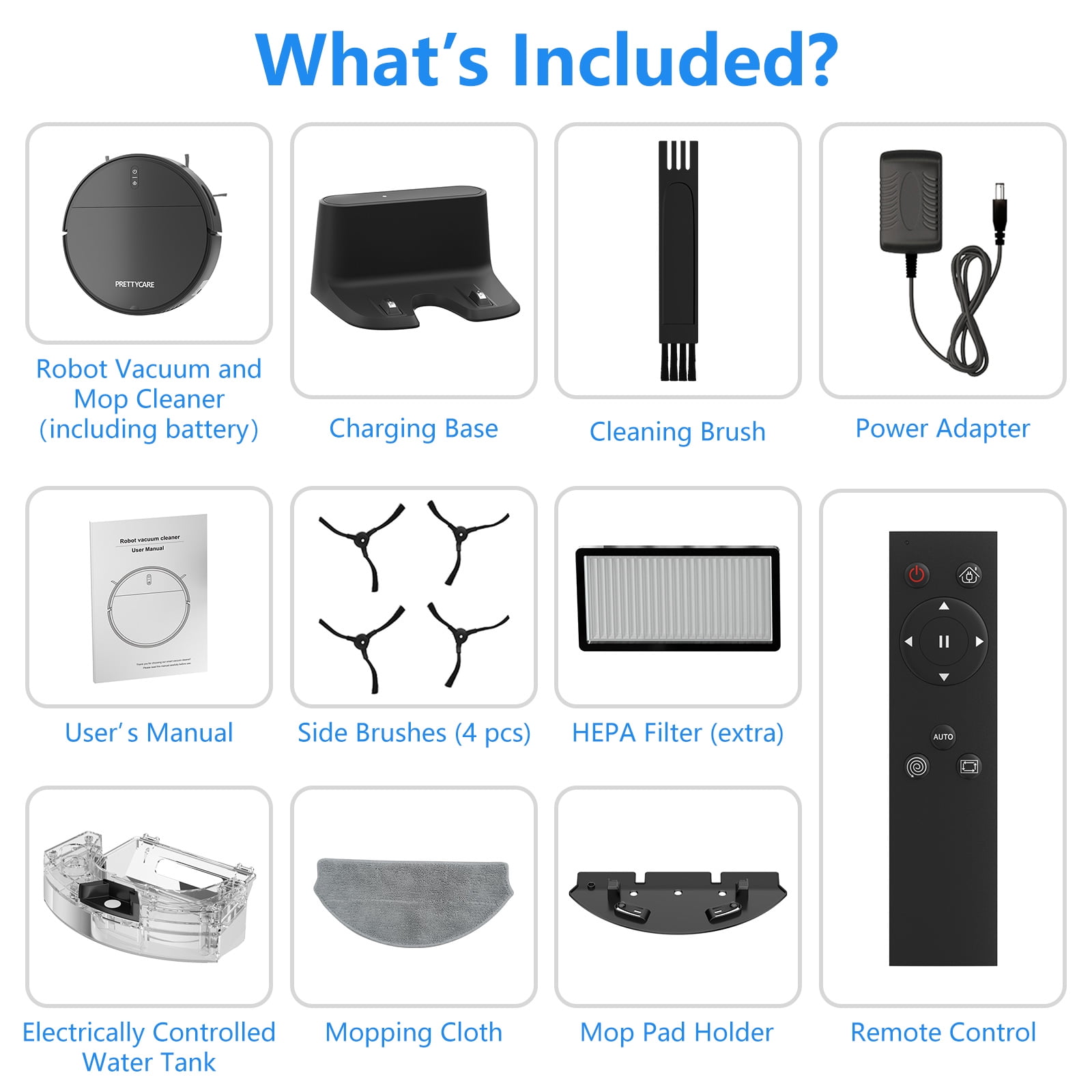 Prettycare C2 3 in 1 Robot Vacuum Mop and Sweep Combo Cleaner, Black-v2 Prettycare C2 3 in 1 Robot Vacuum Mop and Sweep Combo Cleaner, Black-v2 - Image 4