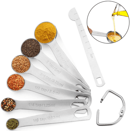 

Measuring Spoons Set Dual Sided stainless steel measuring spoons Fits in Spice Jars and measuring rulers Set of 7