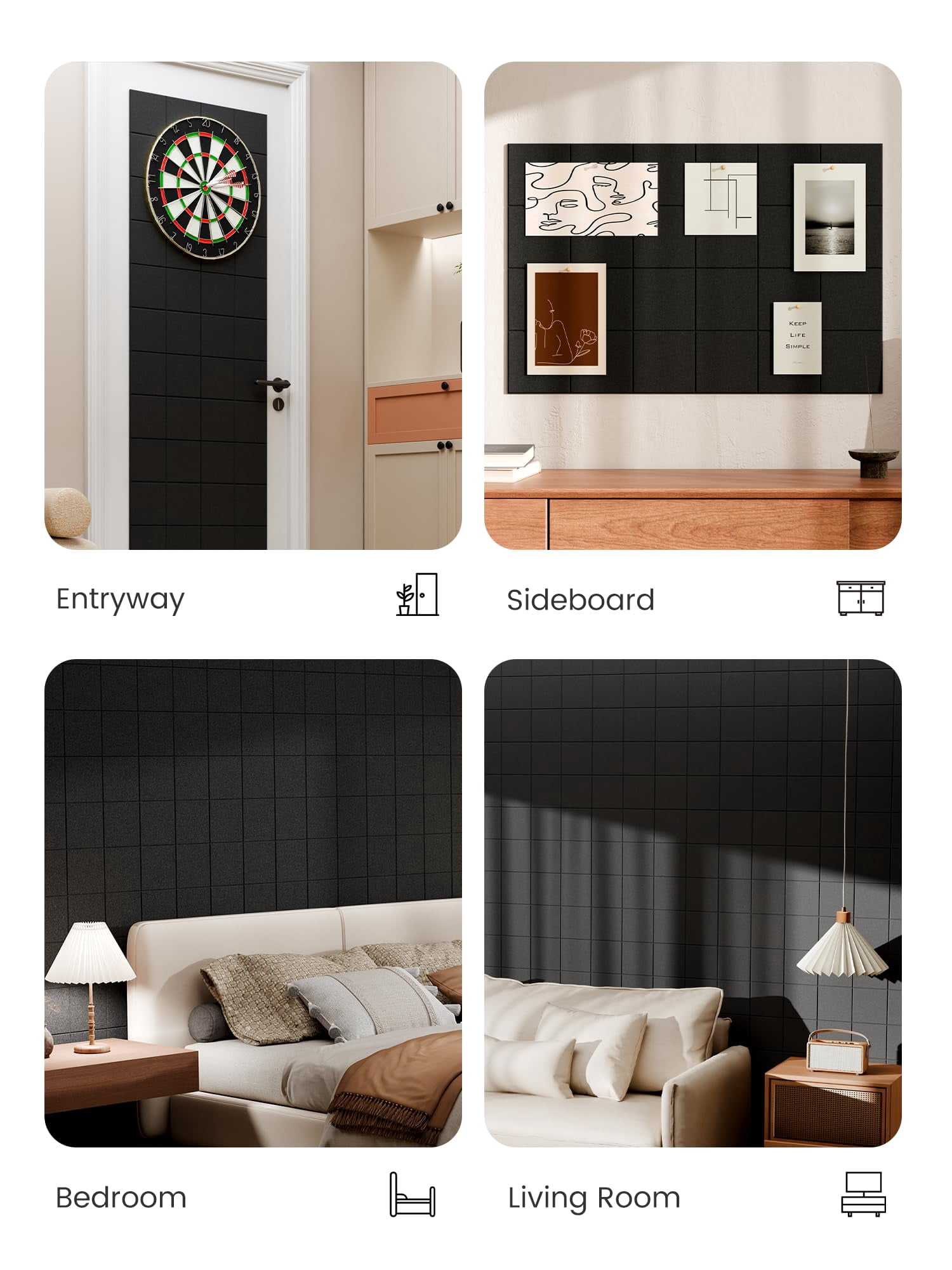Large Felt Bulletin Board  36" X 24" Cork Alternative 6-pack Wall Tiles With 4-compartment Design 30 Push Pins 40 Adhesive Tabs Ideal For Office & Home Decor Black