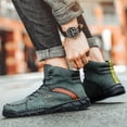thumbnail image 2 of Combat Boots for Men Vintage Casual Stitching Leather Lace up Walking Fashion Sneakers Winter Fall Ankle Booties Green Size 10.5, 2 of 9