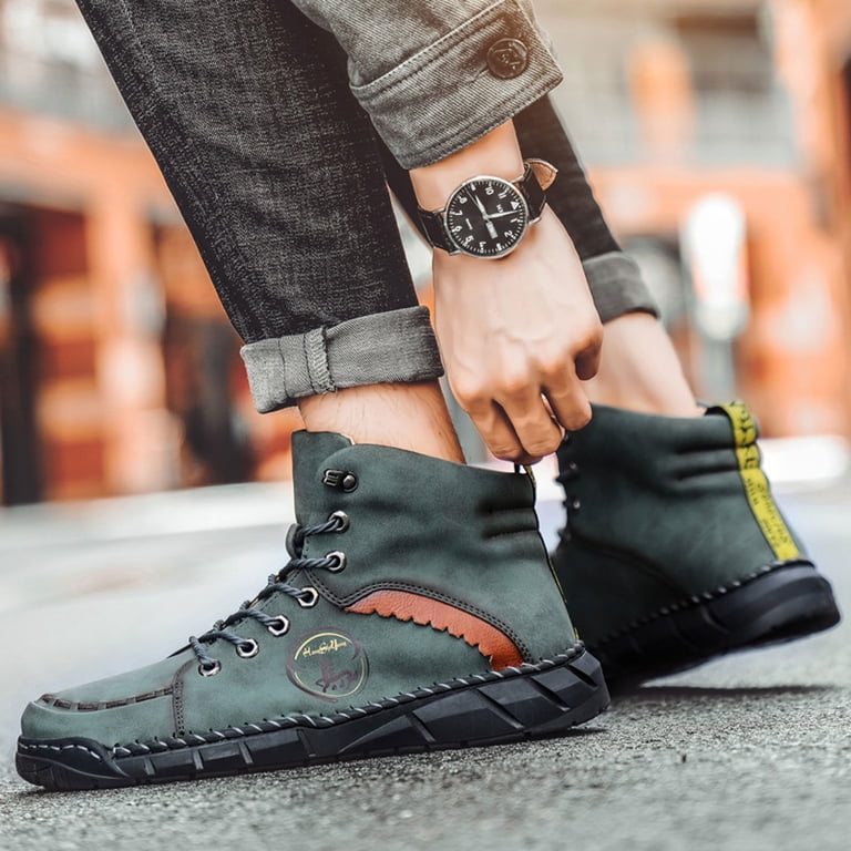 Combat Boots for Men Vintage Casual Stitching Leather Lace  display picture 2