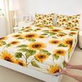 thumbnail image 3 of Manfei Retro Rustic Sunflower Twin Sheet Sets,Country Flower Floral Twin Fitted Sheet,Yellow Beige Green Flat Sheet For Men Women,Luxury Bedroom Decor,3pcs, 3 of 7