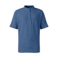 thumbnail image 6 of GrmtClth Mens Linen Shirt Short Sleeve Henley Shirts Summer Beach Casual Hippie Shirt Button Lightweight Collarless Tee Top Navy XL, 6 of 7