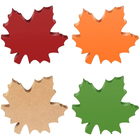 ZLBDYG 4-Piece Fall Decor Set with Maple Leaf Accents - Wooden Thanksgiving Table Signs and Desk Decorations for Seasonal Home Staining, Autumn Centerpiece Display for Dining and Entryway