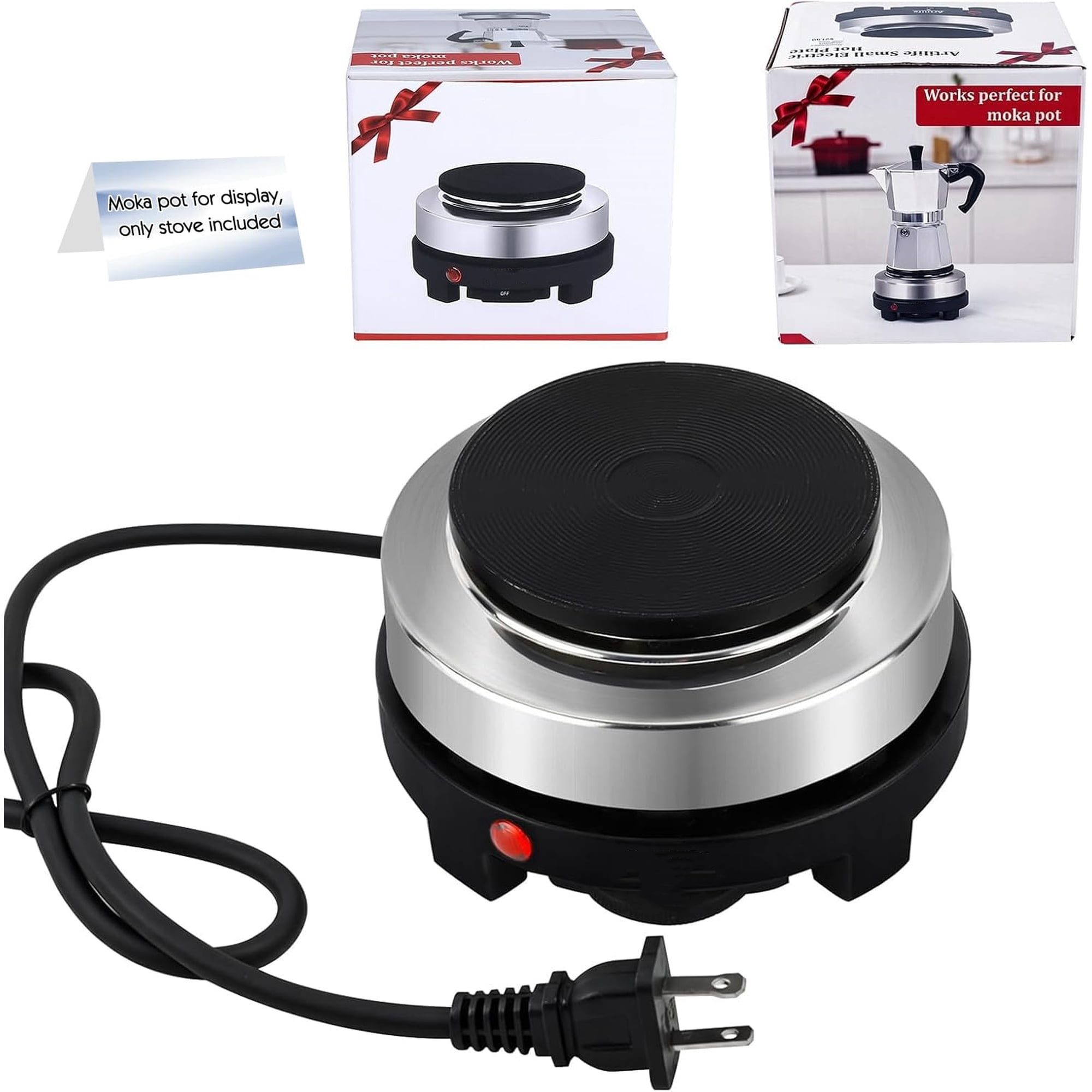 500W Mini Electric Hot Plate - Moka Pot Special,110V Compact RV Camping Stove,4" Cast Iron Burner for Coffee,Low Wattage Portable (Silver)