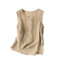 thumbnail image 2 of OGLCCG Tank Top for Women Summer Cotton Linen Casual Crew Neck Sleeveless Shirts Trendy Embroidered Loose Fit Cami Shirts,XL,Beige, 2 of 8