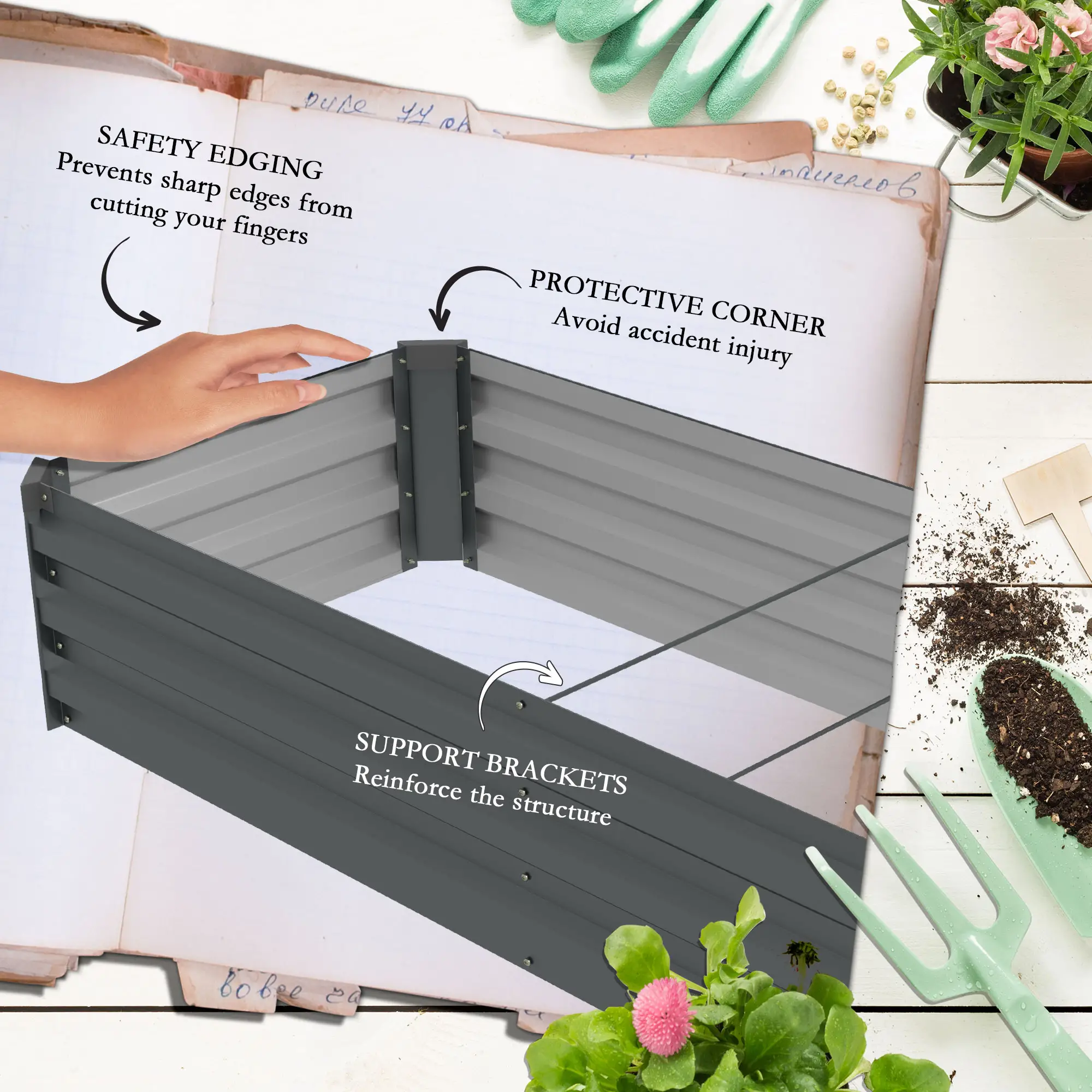 Galvanized Raised Garden Bed Kit for Flowers, Herbs and Vegetables