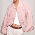 thumbnail image 5 of Stamzod Jackets for Women Fall Winter Balloon Long-Sleeve Bomber Jacket Women Collared Pleated Zip Up Coat Pink S, 5 of 5