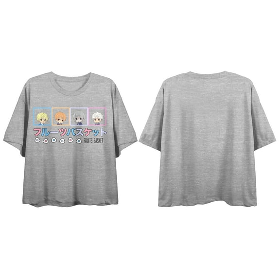 Fruits Basket Chibi Characters Women's Athletic Heather Crop T-shirt-XS