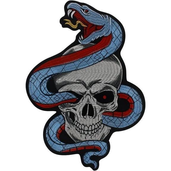 Skull Snake Patch Iron On Embroidered Applique Badge for Cool Punk Style Jacket Clothing Decorated 1 piece