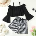 thumbnail image 2 of 8Y Big Girls Clothes Big Girls Outfits 8-9 Years Girls Long Sleeve Off-the-shoulder Suspender Top Stripe Shorts 2PCS Clothing Set Black, 2 of 8