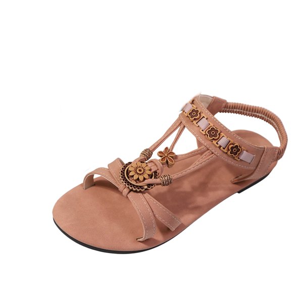 Womens Flat Sandals Arch Support Summer Fashion Ankle Strap Bohemian Beach Sandals Roman Casual Open Toe Strappy Flat Slippers (Pink,41)
