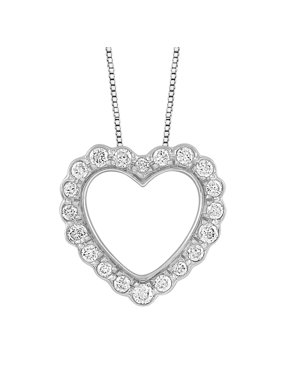 Sterling Silver 1/10 CTTW Diamond Scalloped Heart Pendant