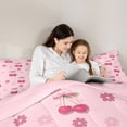 thumbnail image 4 of Erosebridal Girls Cute Cherry Bow Queen Comforter Set 3pcs,Kids Teens Kawaii Groovy Flowers Bedding Comforter Set,Pink Reversible,Luxury Bedroom Decor, 4 of 6